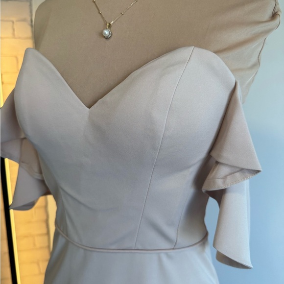 Kleinfeld off shoulder formal dress in dusty beige, neutral color - Picture 5 of 14